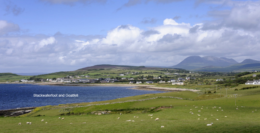 Distant view of Blackwaterfoot, Isle of Arran
