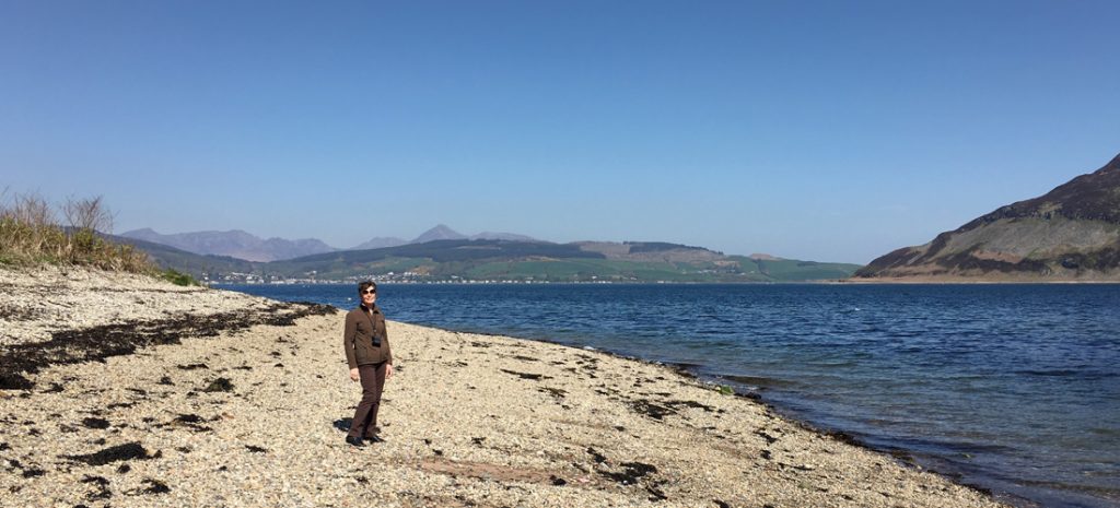 Kings Cross Point looking towards Brodick and Goatfell, Holy Isle on the right