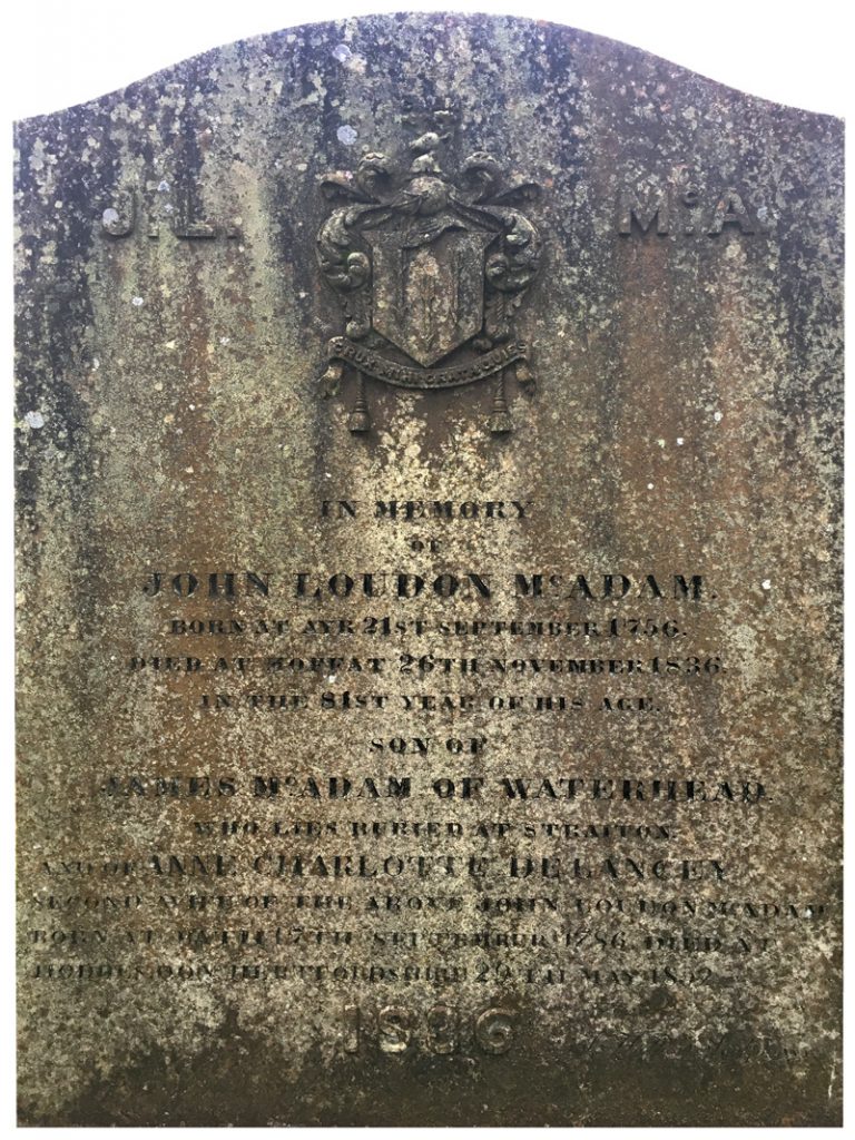 Gravestone of John McAdam in Moffat church yard