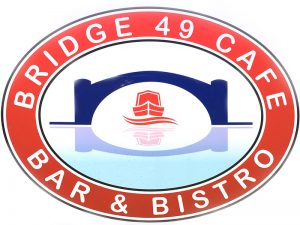 The logo for Bridge 49 Café beside the Union Canal