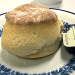 a scone in the Mabel MacKinley tearoom of Glasgow Royal Infirmary
