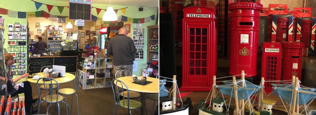 Internal view of Onich tearoom with K2 souvenir telephone box