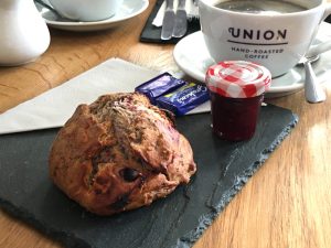 A raspberry and blueberry scone at La Barantine patisserie, Edinburgh