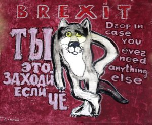 A Brexit sign at the Portobello Bar in Vilnius