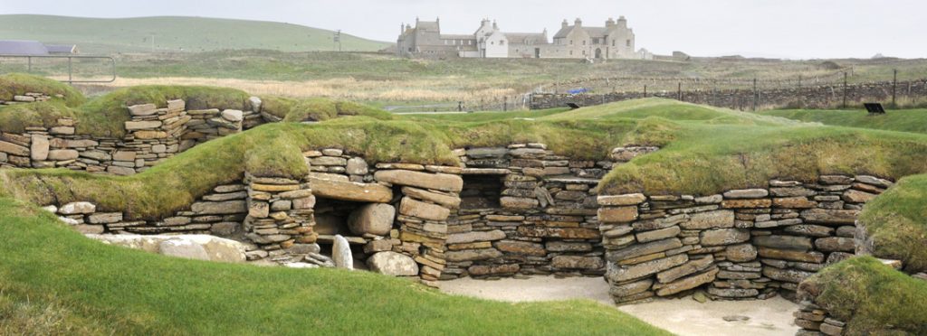 Skara Brae and Skaill House at Sandwick on Orkney