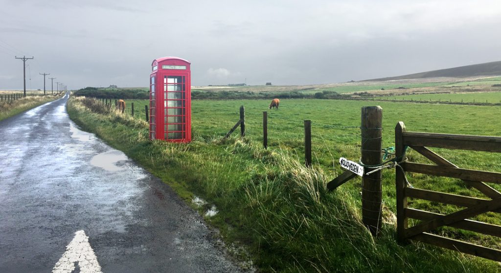 A K6 telephone box on South Ronaldsay