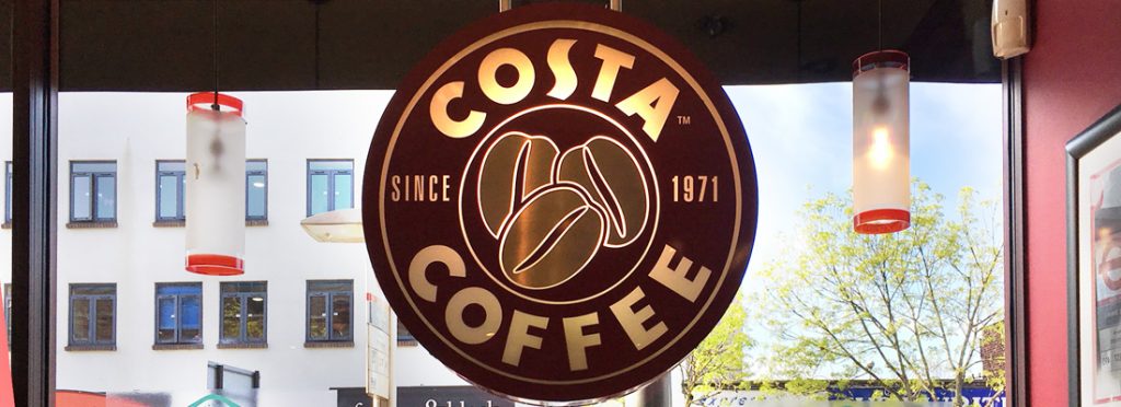 A logo sign at Costa Coffee in East Sheen