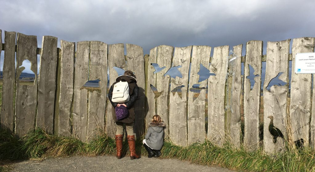 Birdwatchers at Vane Farm Nature Reserve Café at Loch Leven