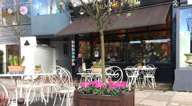 Exterior view of Orange Pekoe tea house in Barnes, London