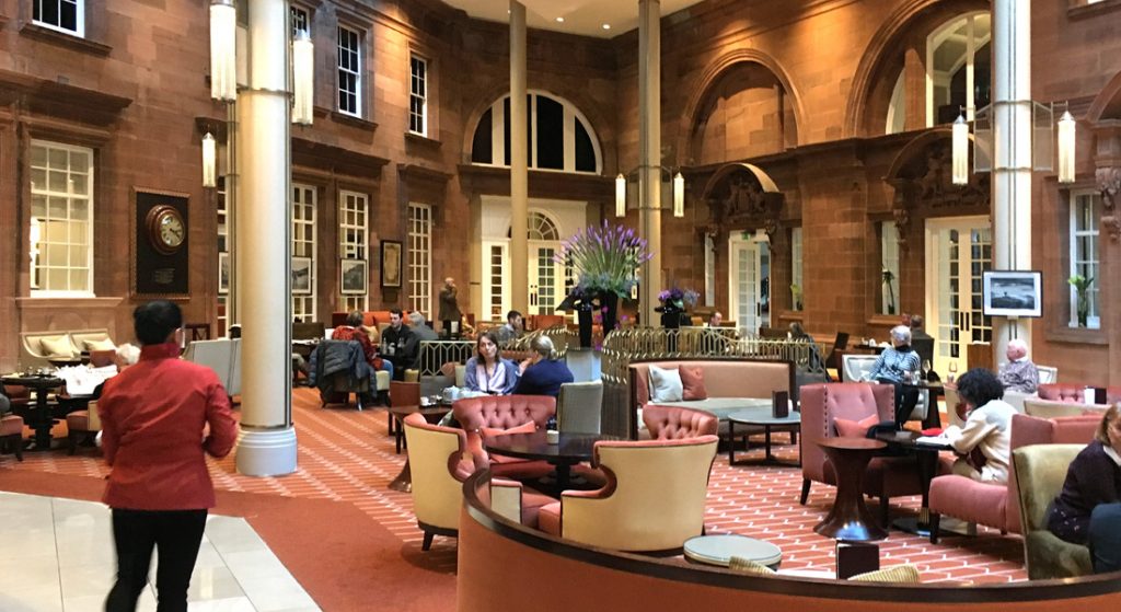 Interior view of Peacock Alley at Waldorf Astoria, Edinburgh