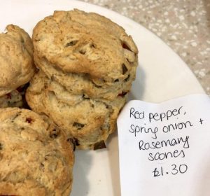 Red pepper, spring onion and rosemary scones