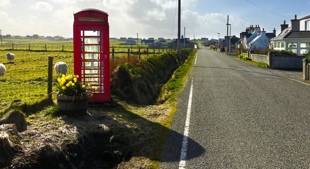 A K6 telephone box at Port of Ness on the Isle of Lewis