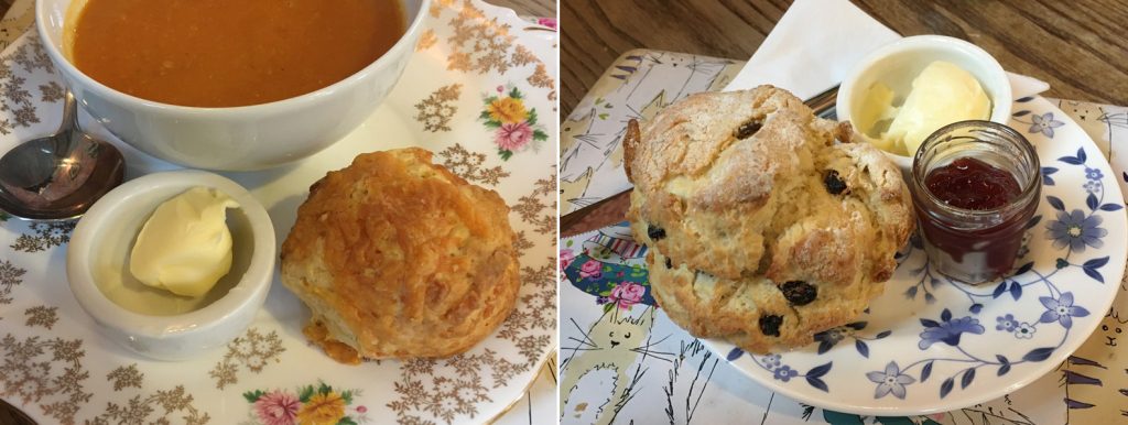 A cheere scones and a fruit scone at Artisan Café