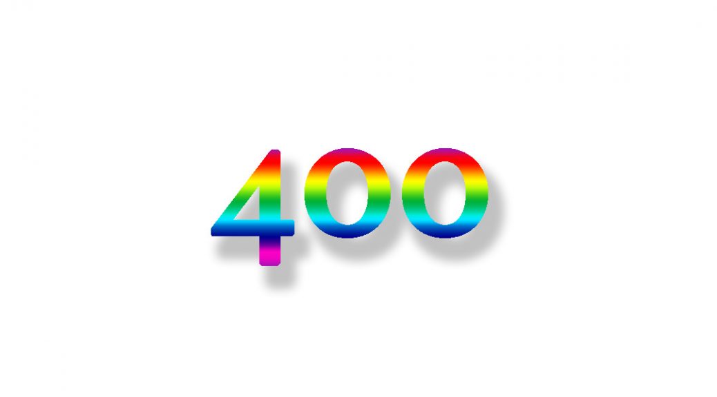 The number 400 in rainbow colours