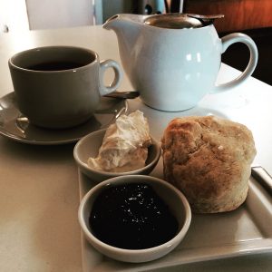a scone at Clancy's Cafe