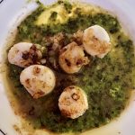 Scallops with laver and pea puree
