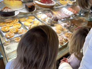 Choosing cakes at Newens Original Maids of Honour, Kew