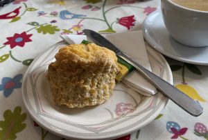 A scone at Hoswick Visitor Centre