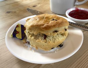 A scone at Brig o' Turk Tearoom