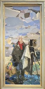 Painting of photographer with a plate camera